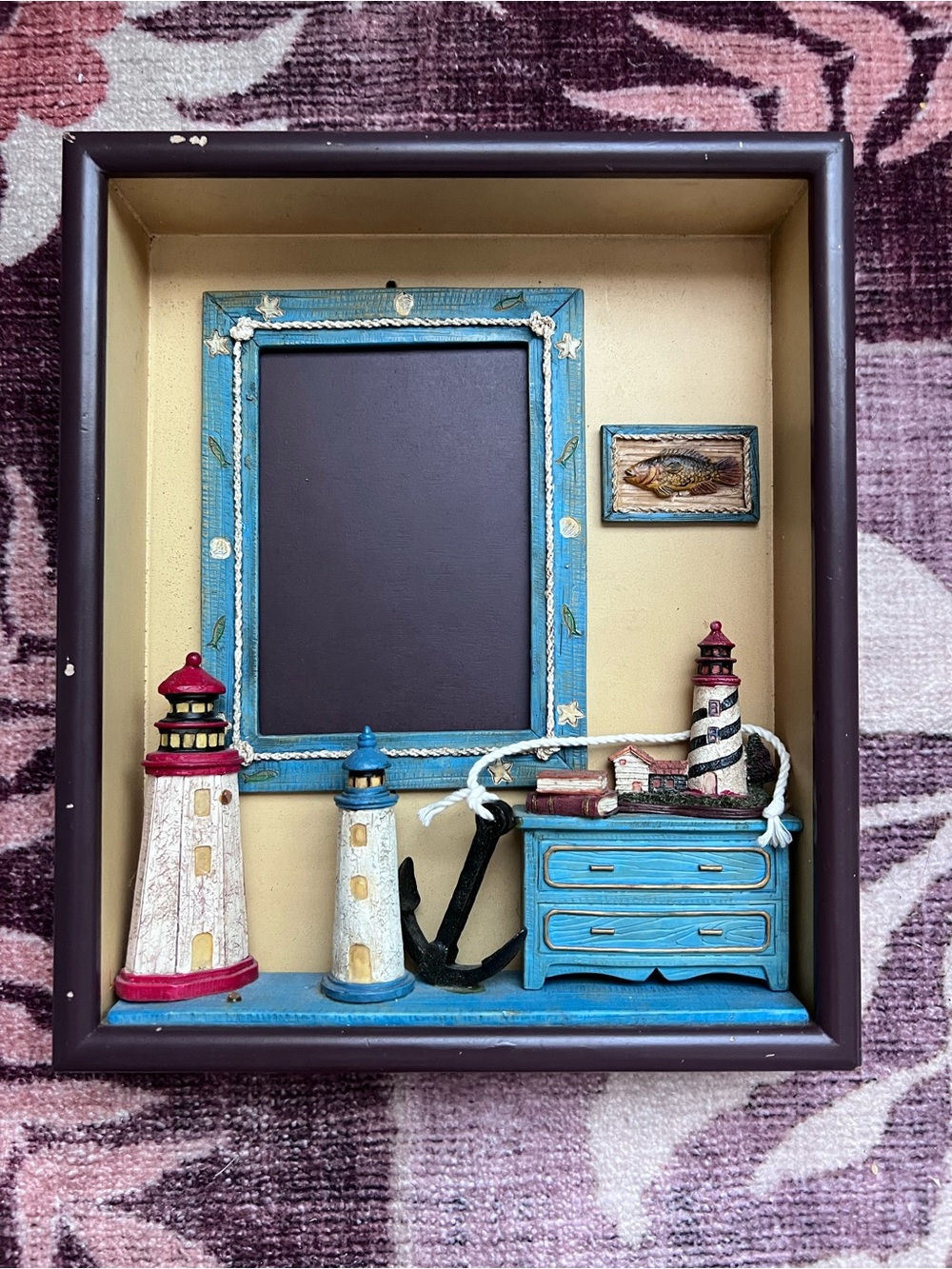 Nautical Lighthouse 3D Shadow Box Wall Decor in Blue and Cream Picture Frame